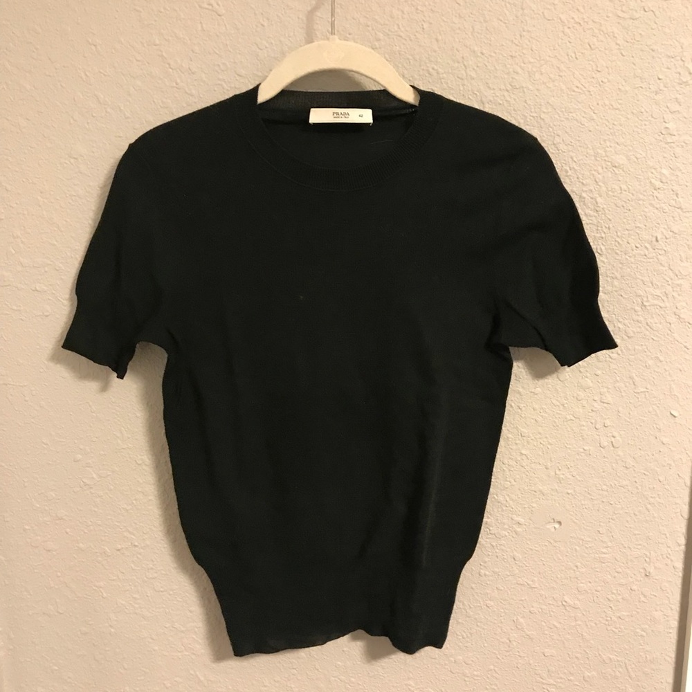 PRADA Black short sleeve textured/ sweater shirt